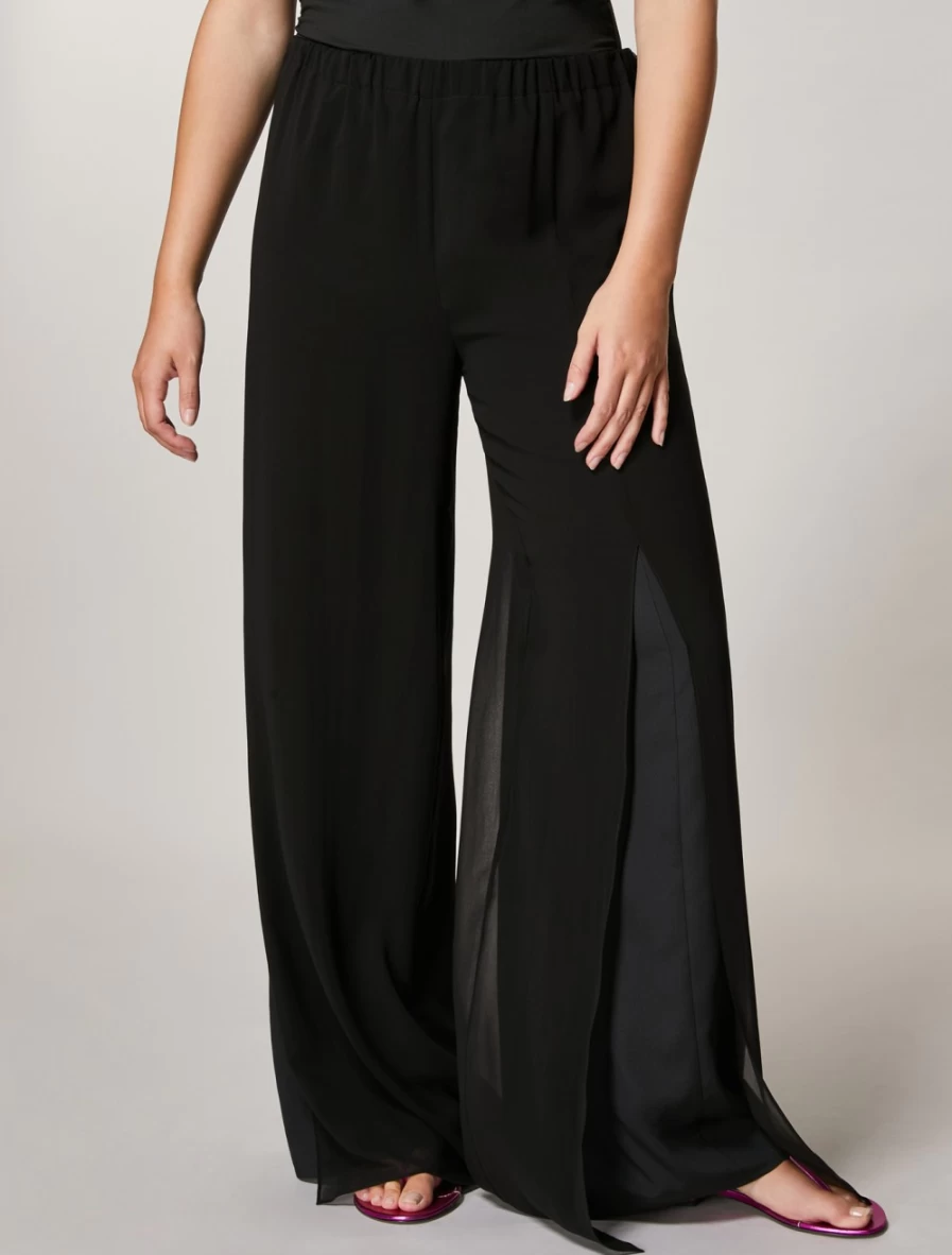 Marina Rinaldi Women's Black Georgette and Crepe de Chine Elegant Trousers