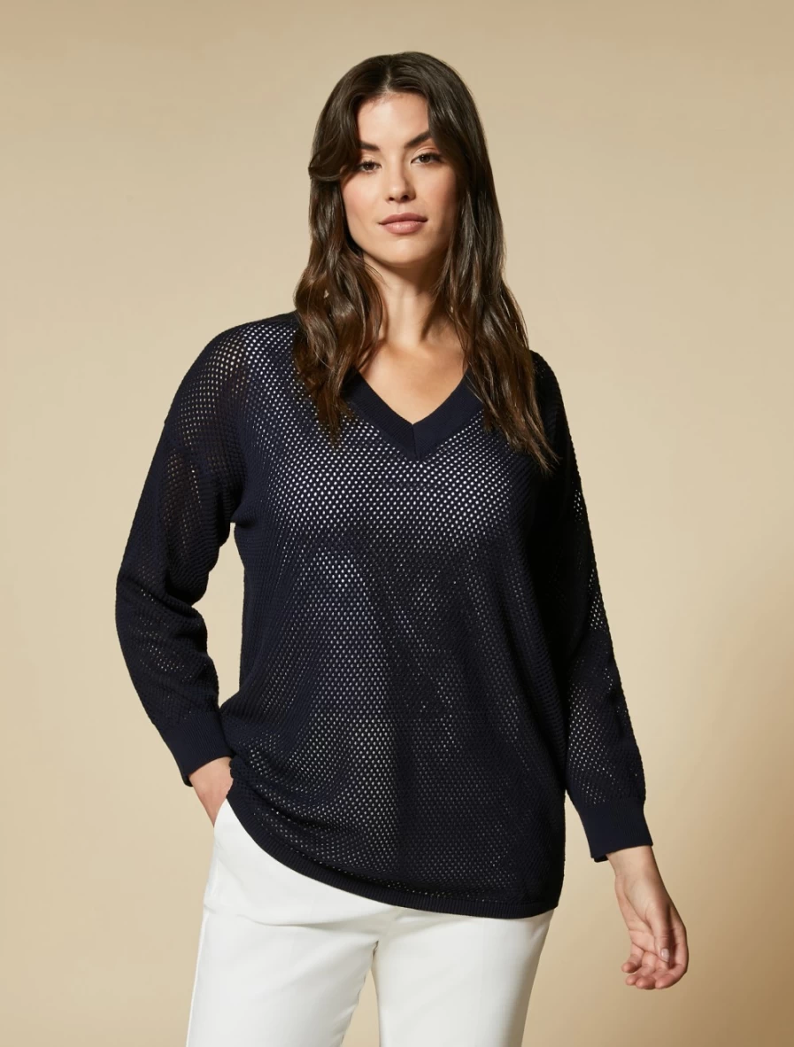 "Marina Rinaldi Women's Dark Navy Cotton Crepe Sweater"