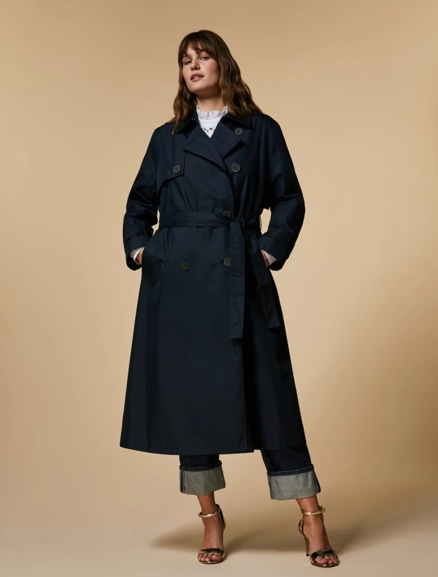"Marina Rinaldi Women's Dark Navy Cotton-Blend Trench Coat"
