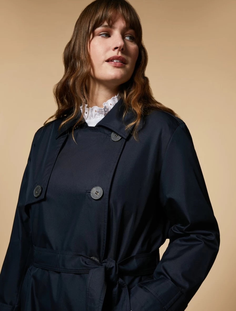 "Marina Rinaldi Women's Dark Navy Cotton-Blend Trench Coat"