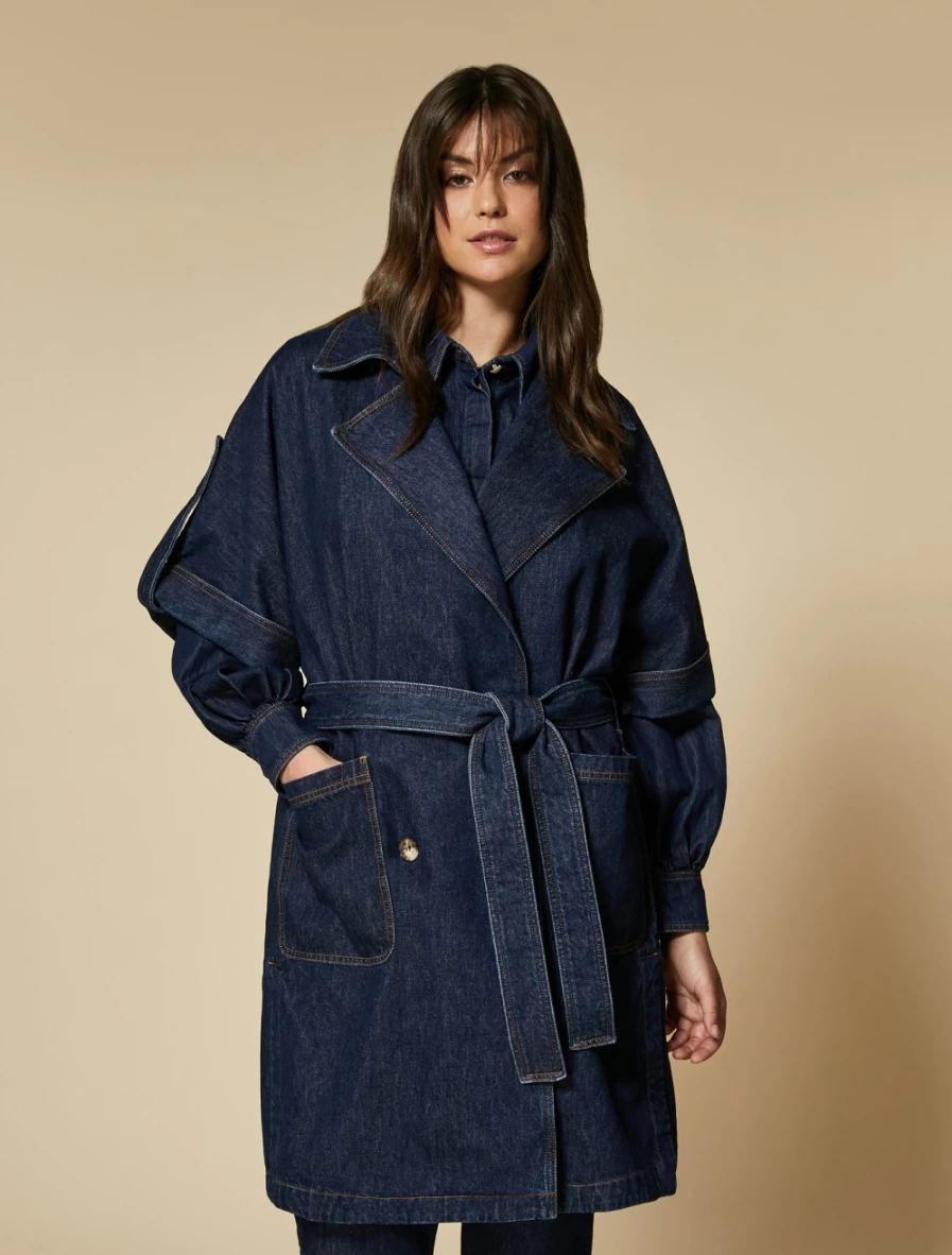 Marina Rinaldi Women's Dark Navy Denim Duster Coat