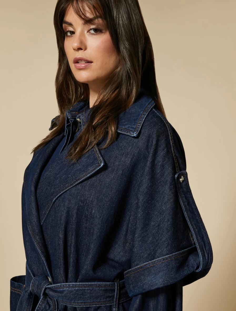 Marina Rinaldi Women's Dark Navy Denim Duster Coat