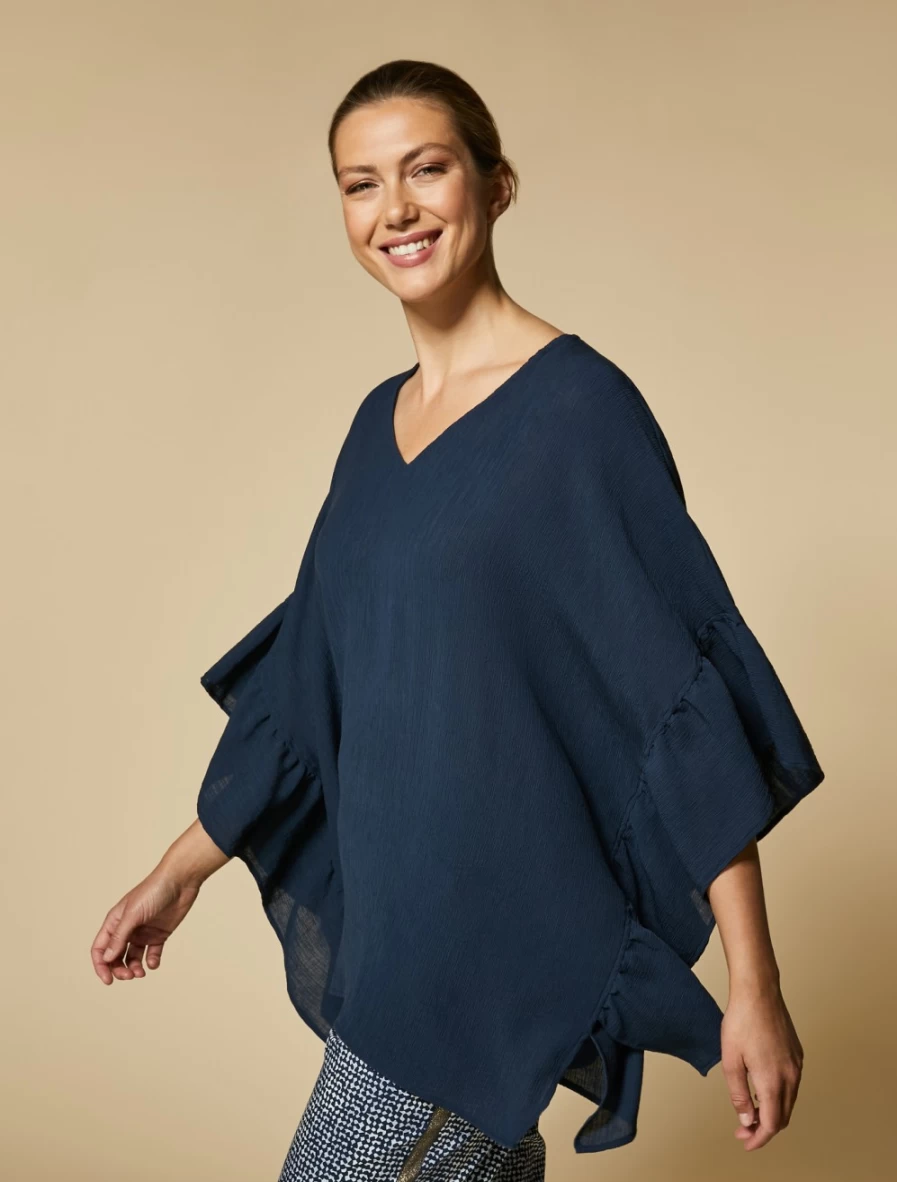 Marina Rinaldi Women's Dark Navy Crepon Blouse | Elegant Long Sleeve Top