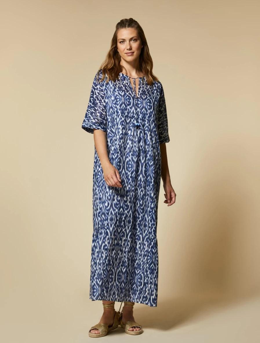 Marina Rinaldi Women's White Long Printed Muslin Dress - Elegant Boho Maxi Dress
