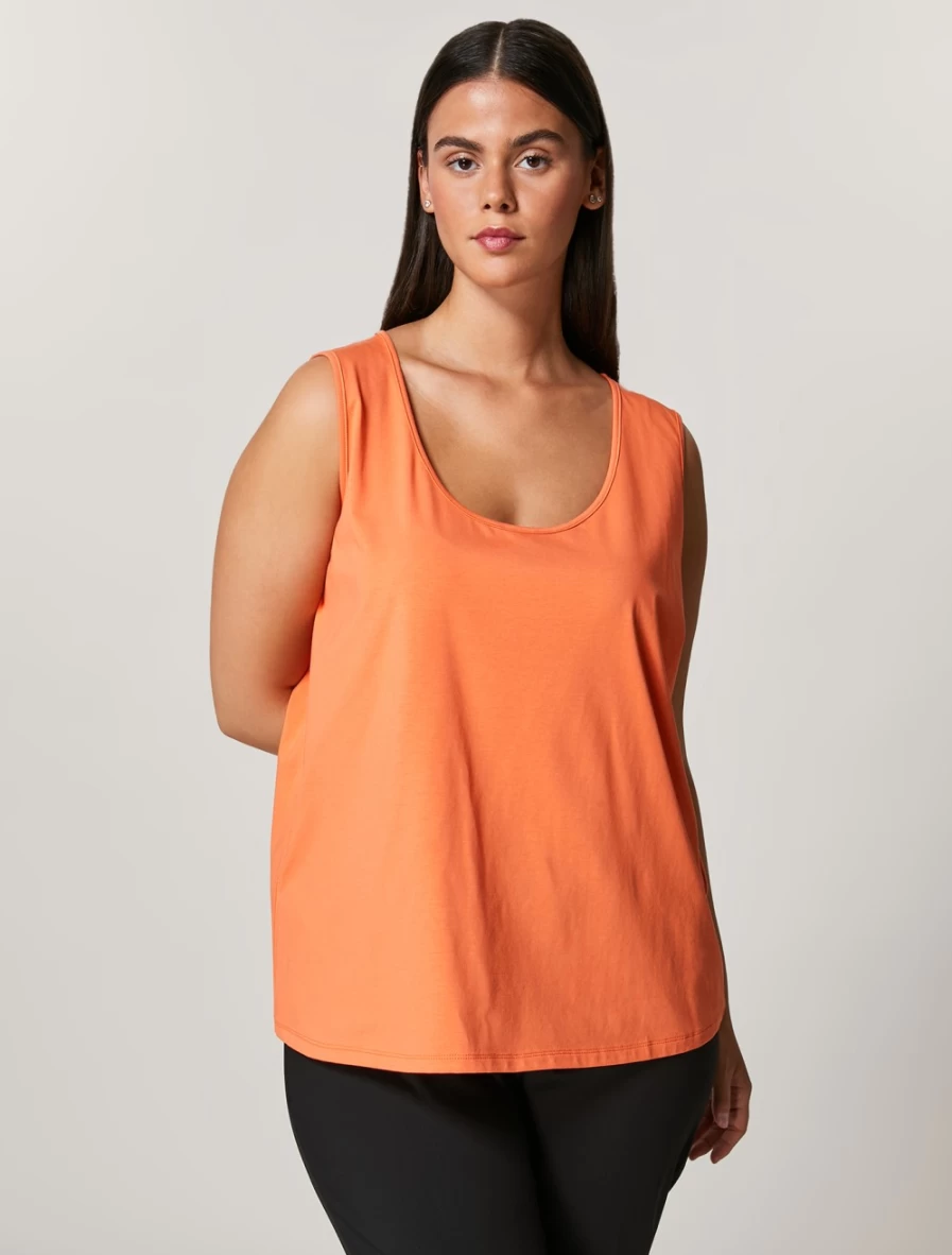 "Marina Rinaldi Women's Orange Stretch Cotton Jersey Top – Comfortable & Stylish"