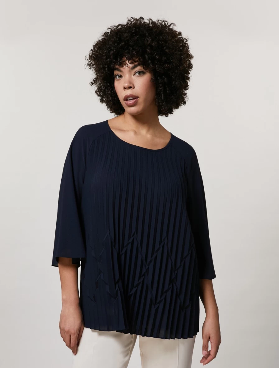 Marina Rinaldi Women's Dark Navy Fluid Crepe Blouse | Elegant Long Sleeve Top