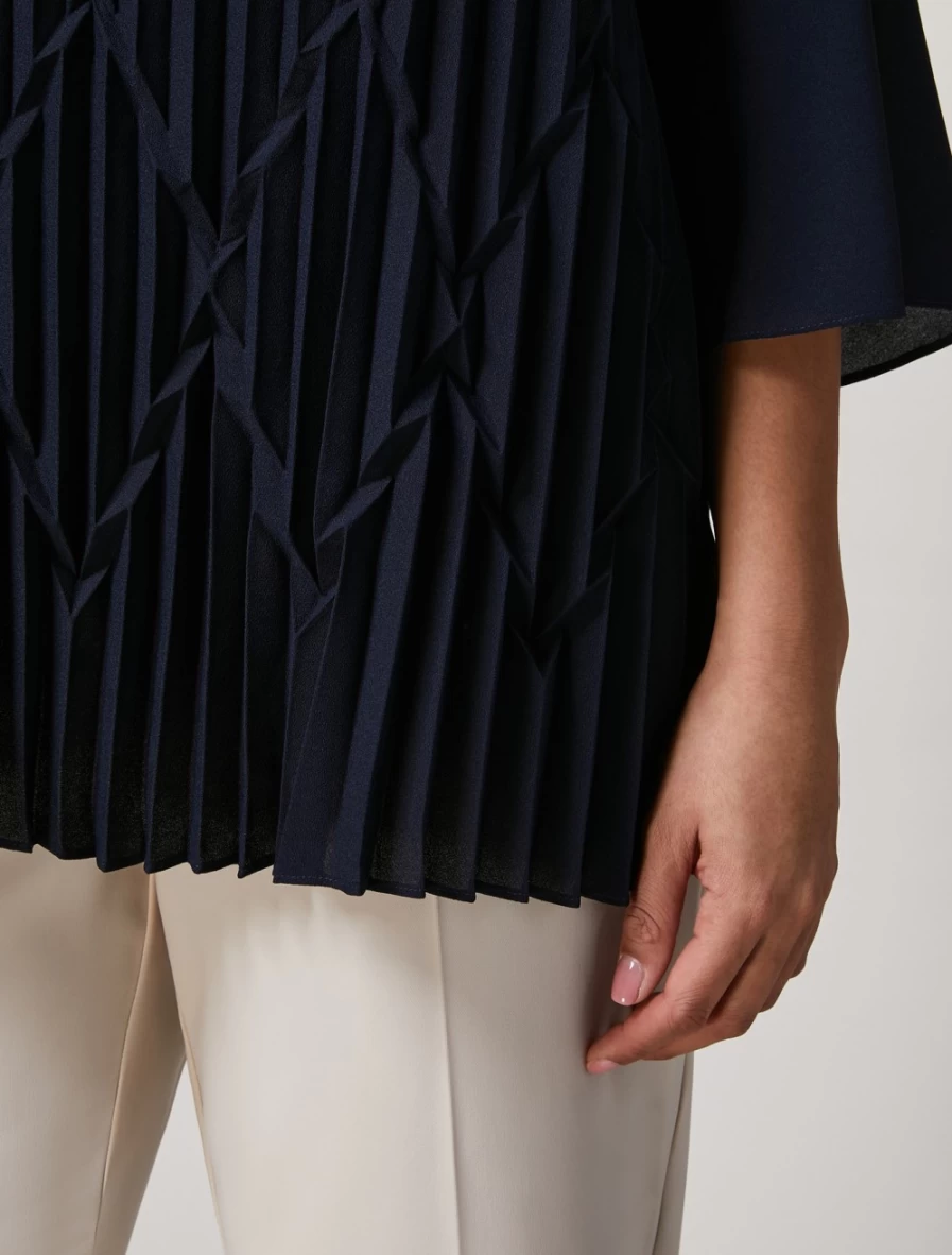 Marina Rinaldi Women's Dark Navy Fluid Crepe Blouse | Elegant Long Sleeve Top