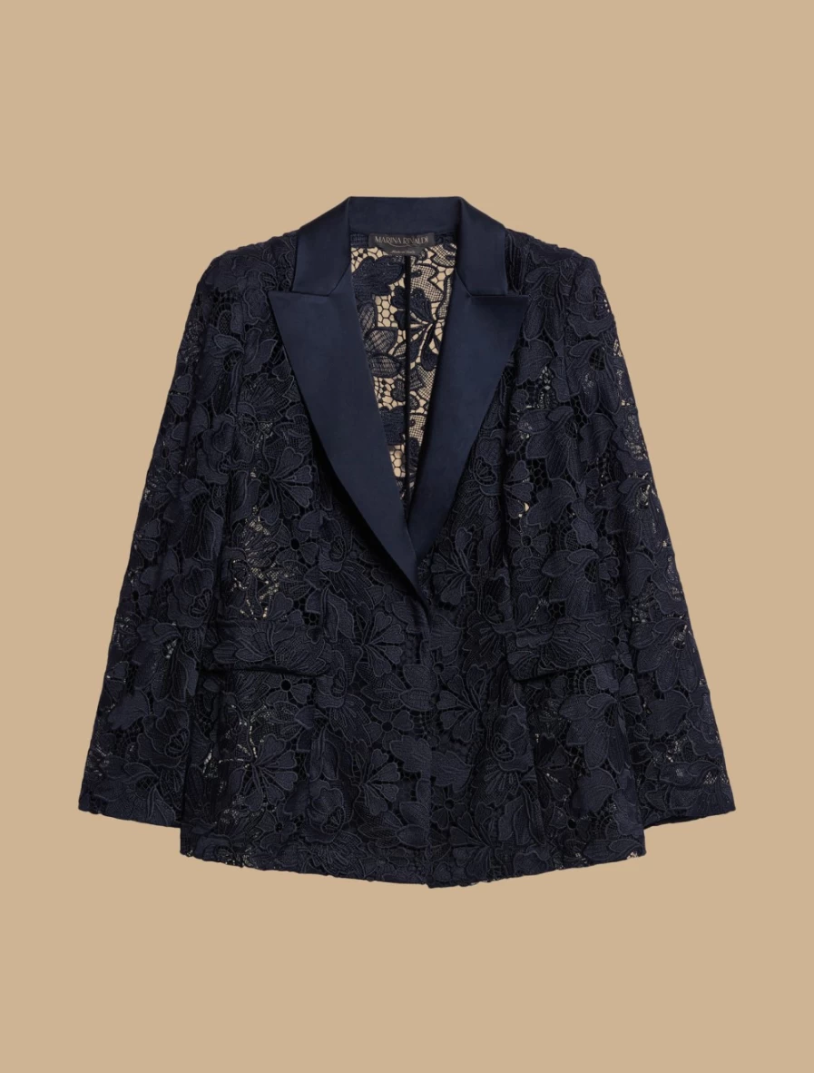 Marina Rinaldi Women's Dark Navy Macramé Lace Blazer Jacket