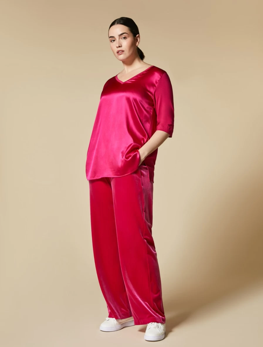 Marina Rinaldi Women's Wisteria Fluid Velvet Jersey Trousers - Soft High-Waisted Palazzo Pants