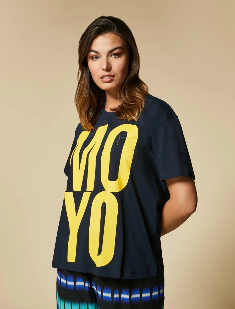 "Marina Rinaldi Women's Dark Navy Print-Embellished Jersey T-Shirt"
