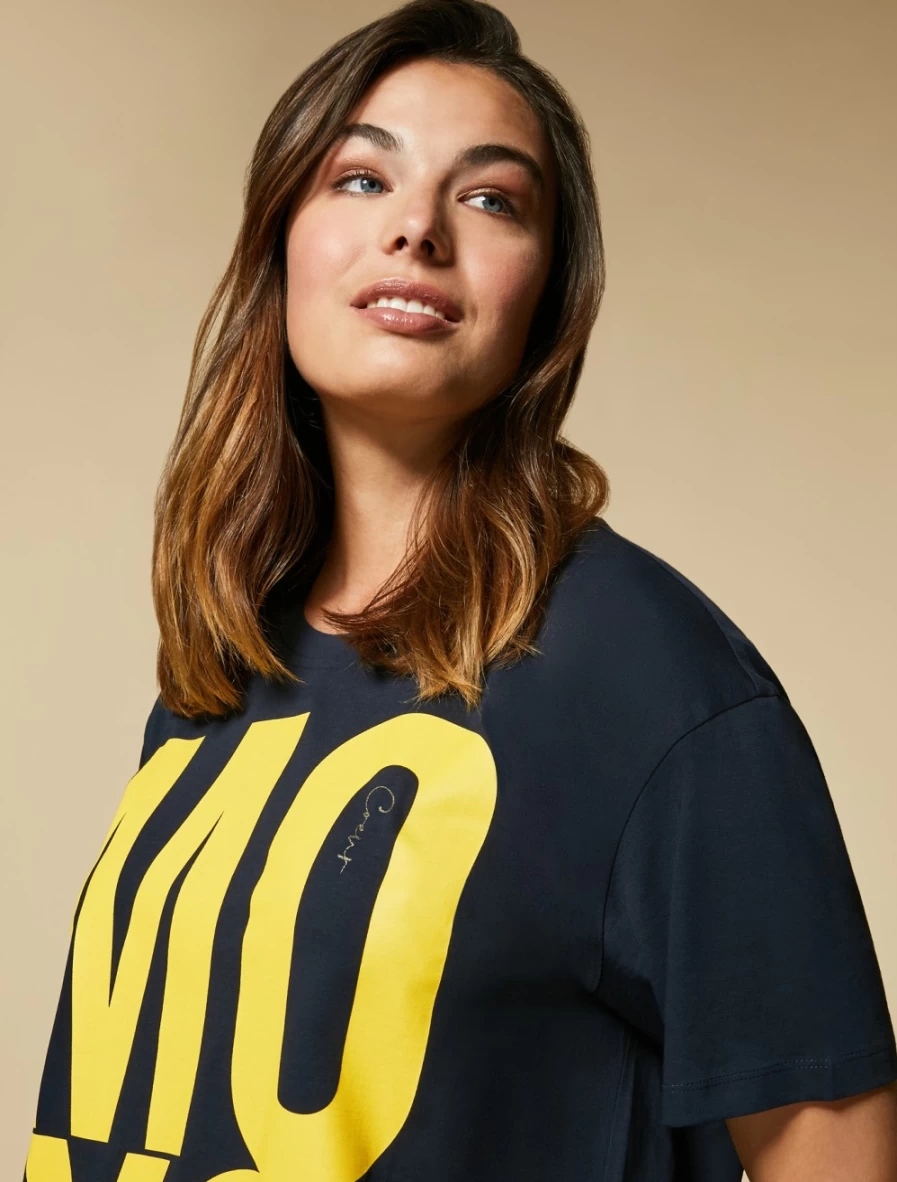 "Marina Rinaldi Women's Dark Navy Print-Embellished Jersey T-Shirt"