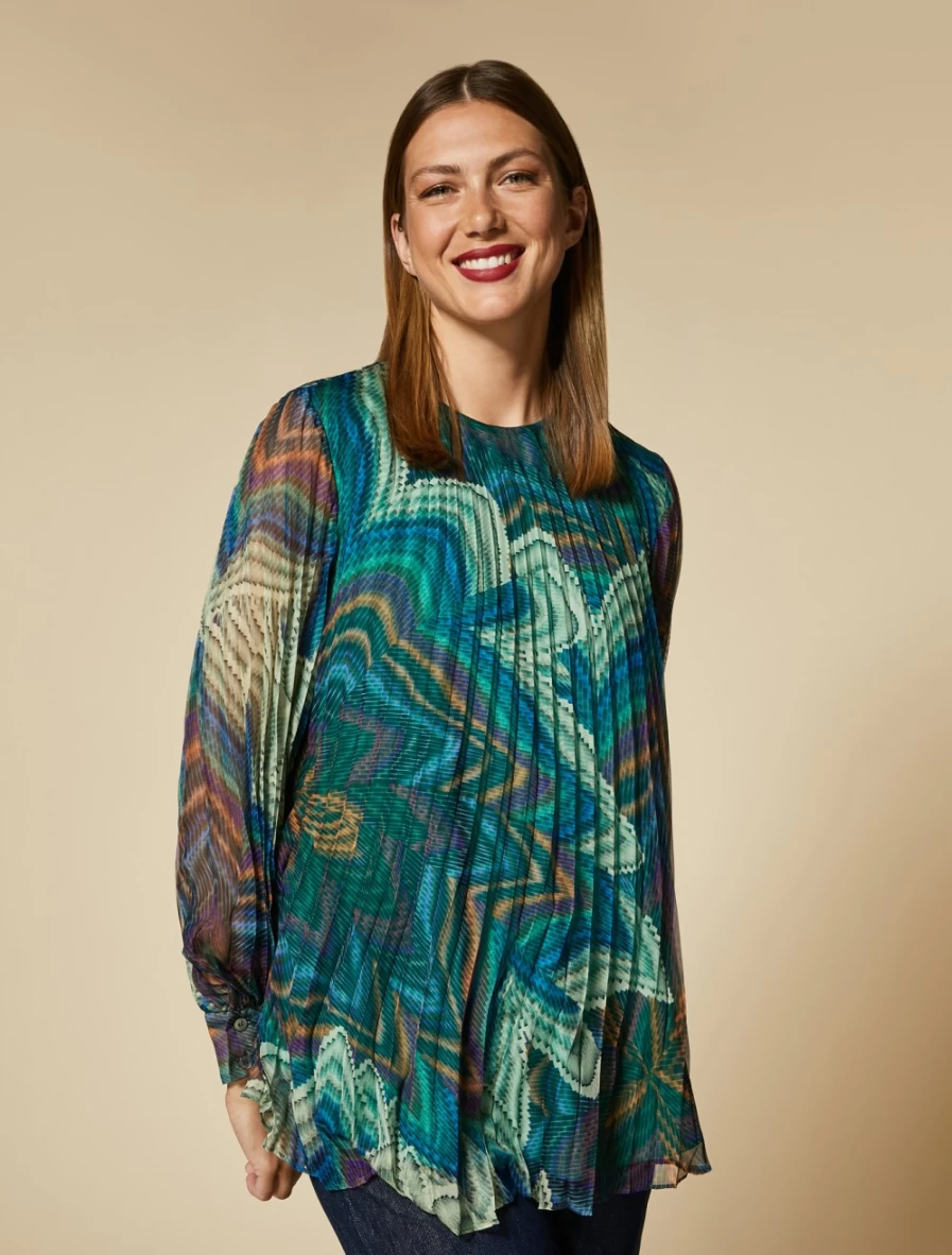 Marina Rinaldi Women's Purple Pleated Chiffon Tunic Top