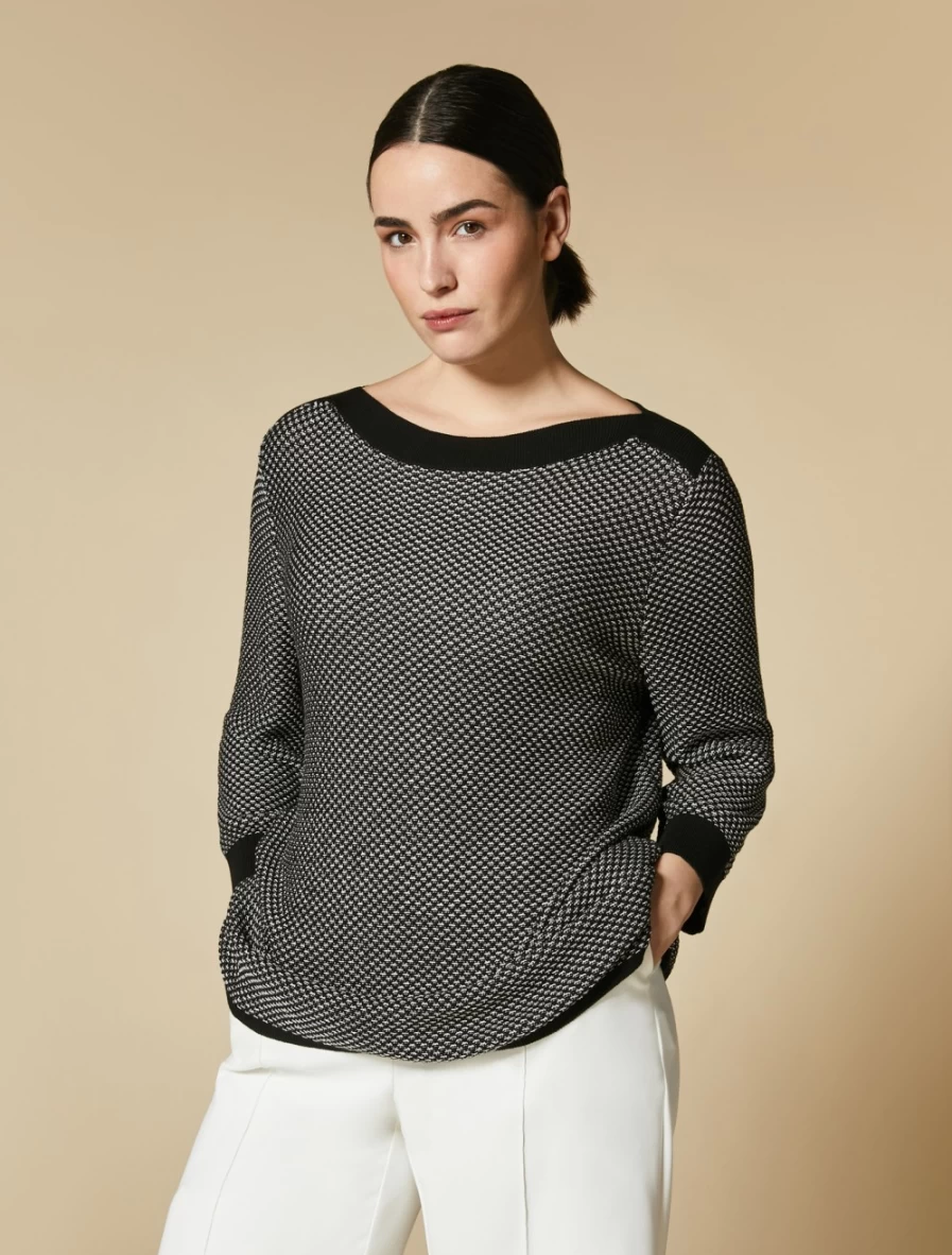 "Marina Rinaldi Women's Black Cotton Crepe Sweater | Soft & Stylish Knit Top"