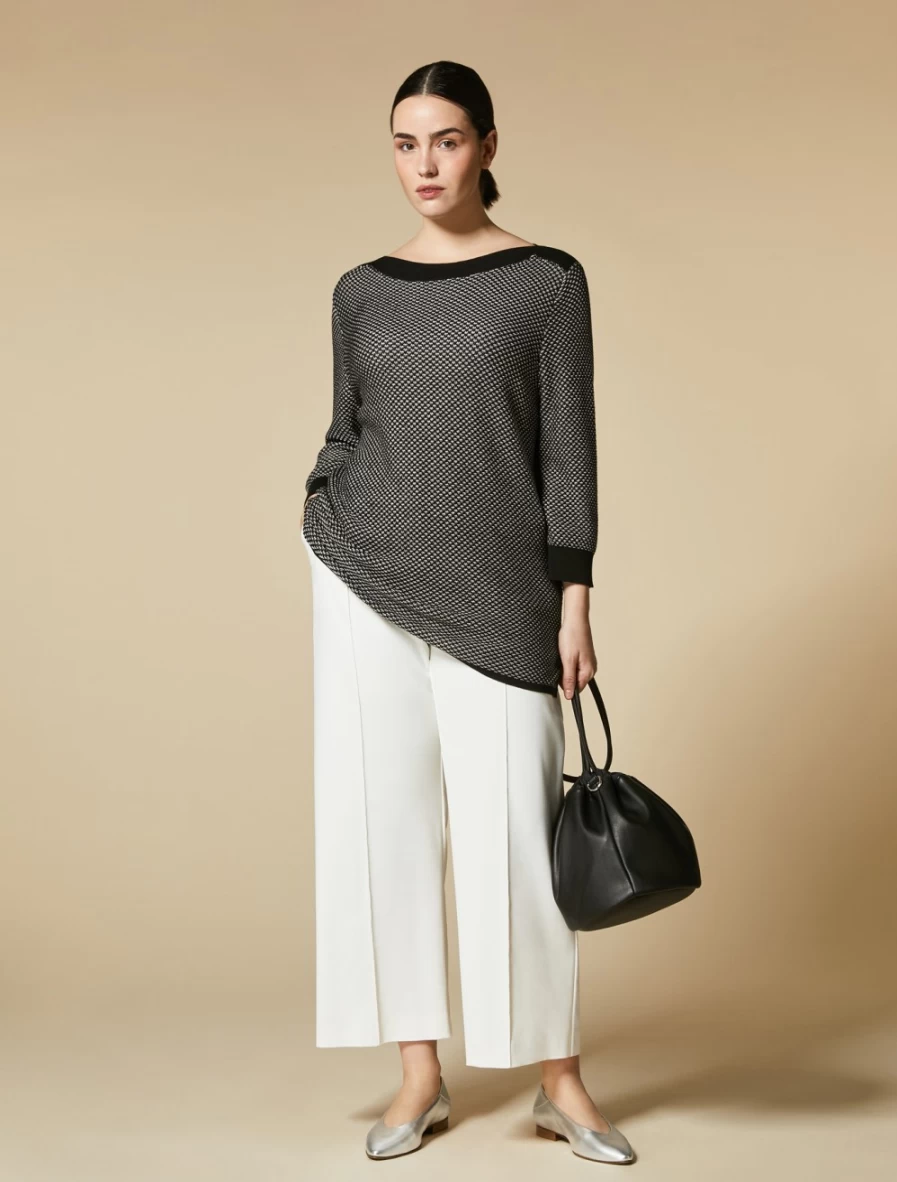 "Marina Rinaldi Women's Black Cotton Crepe Sweater | Soft & Stylish Knit Top"