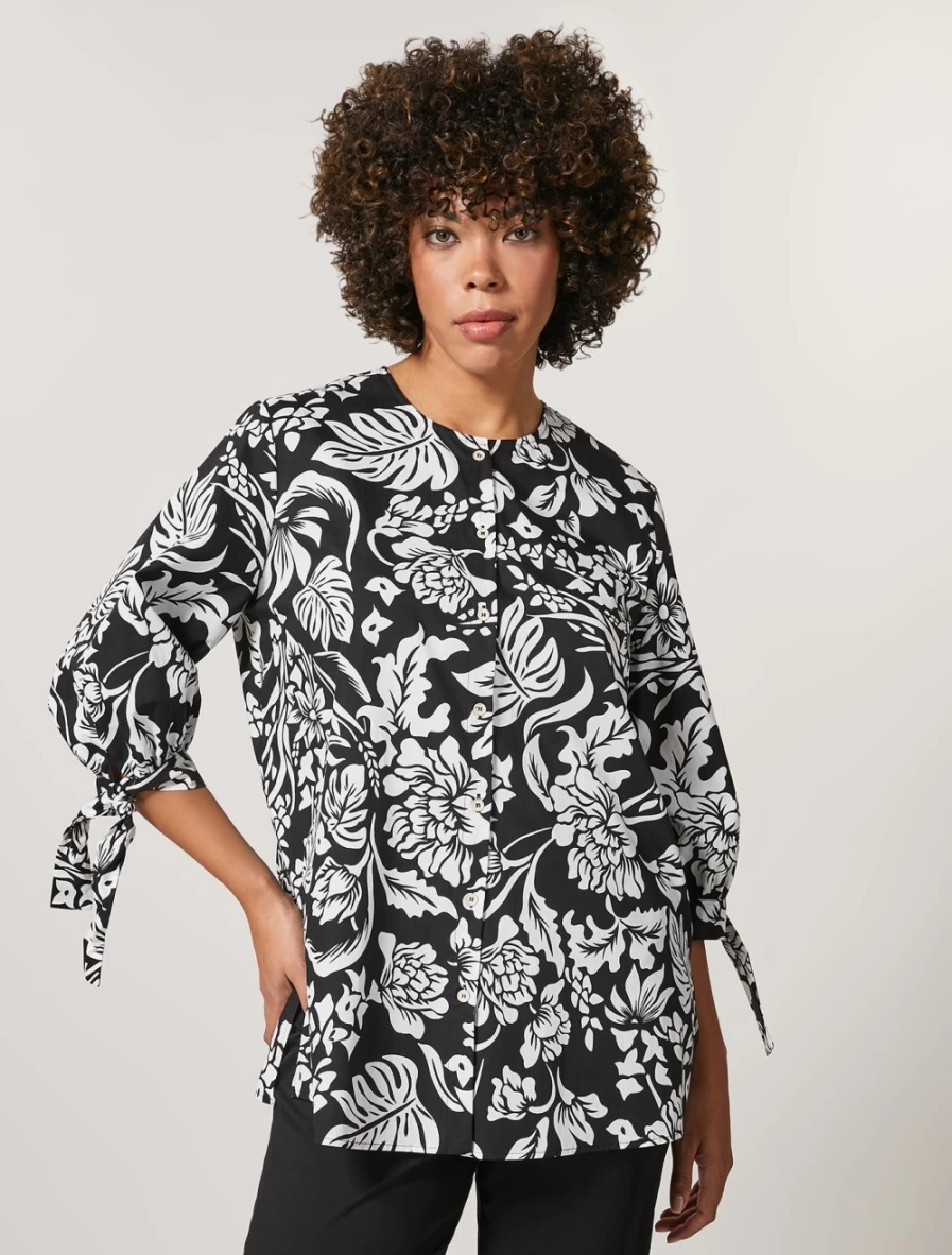 Marina Rinaldi Women's Black Cotton Poplin Tunic Top