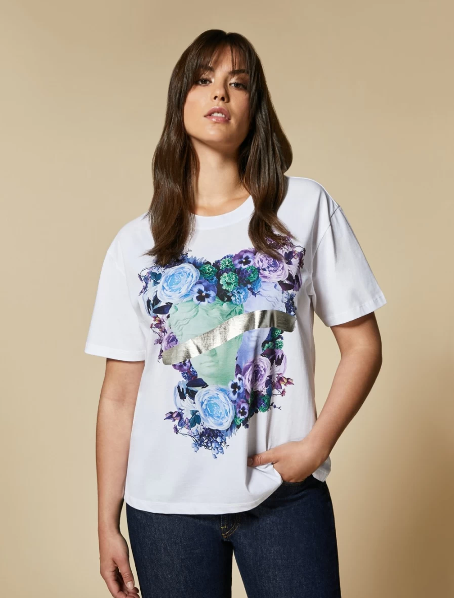 Marina Rinaldi Women's White Printed Jersey T-Shirt