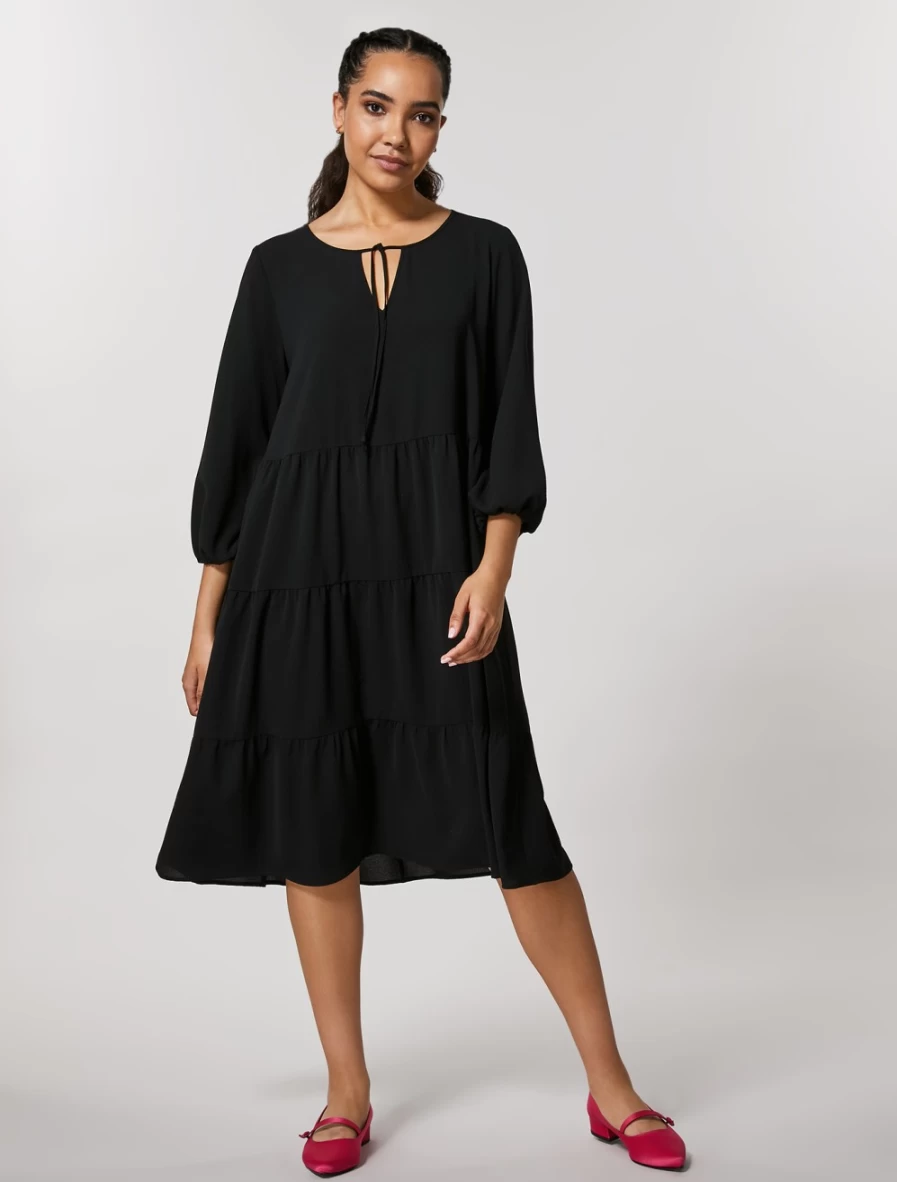 Marina Rinaldi Women's Black Long Flounce Dress - Elegant Flowy Maxi Dress