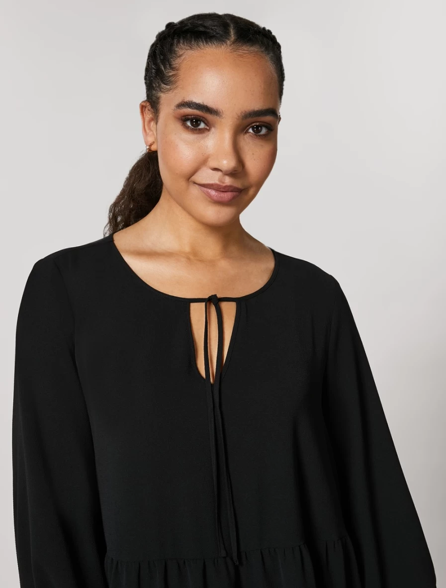 Marina Rinaldi Women's Black Long Flounce Dress - Elegant Flowy Maxi Dress