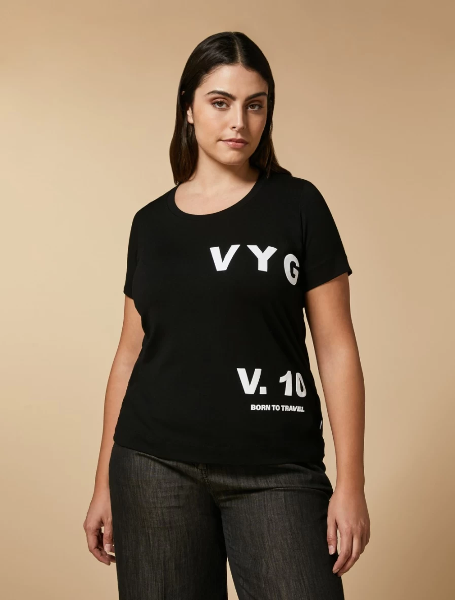 Marina Rinaldi Women's Black Print-Embellished Jersey T-Shirt