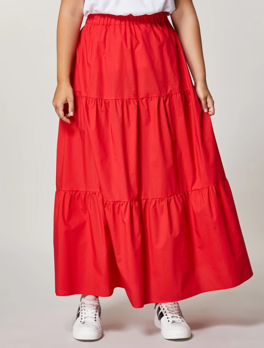 "Marina Rinaldi Women's Red Cotton Poplin Skirt | Classic Fit & Comfortable Style"