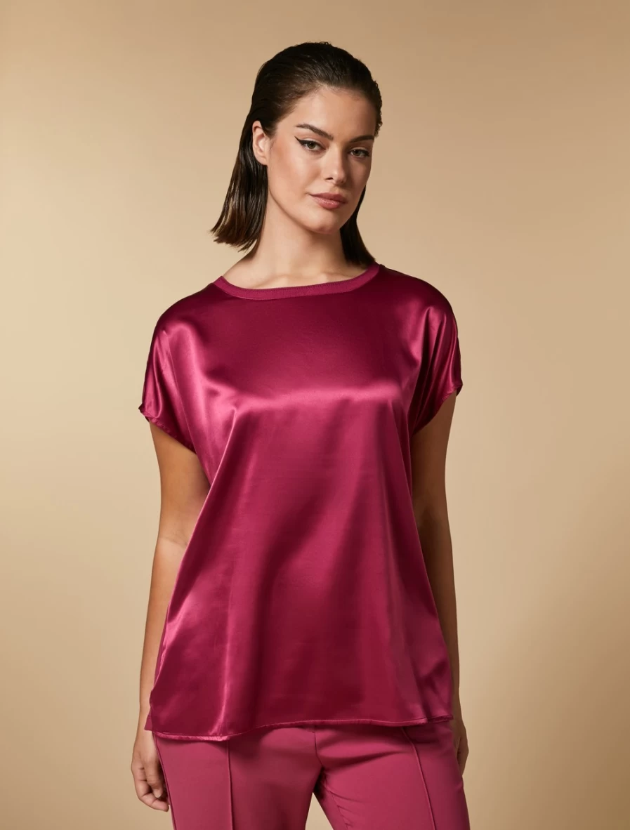Marina Rinaldi Women's Fuchsia Satin & Crepe Jersey T-Shirt