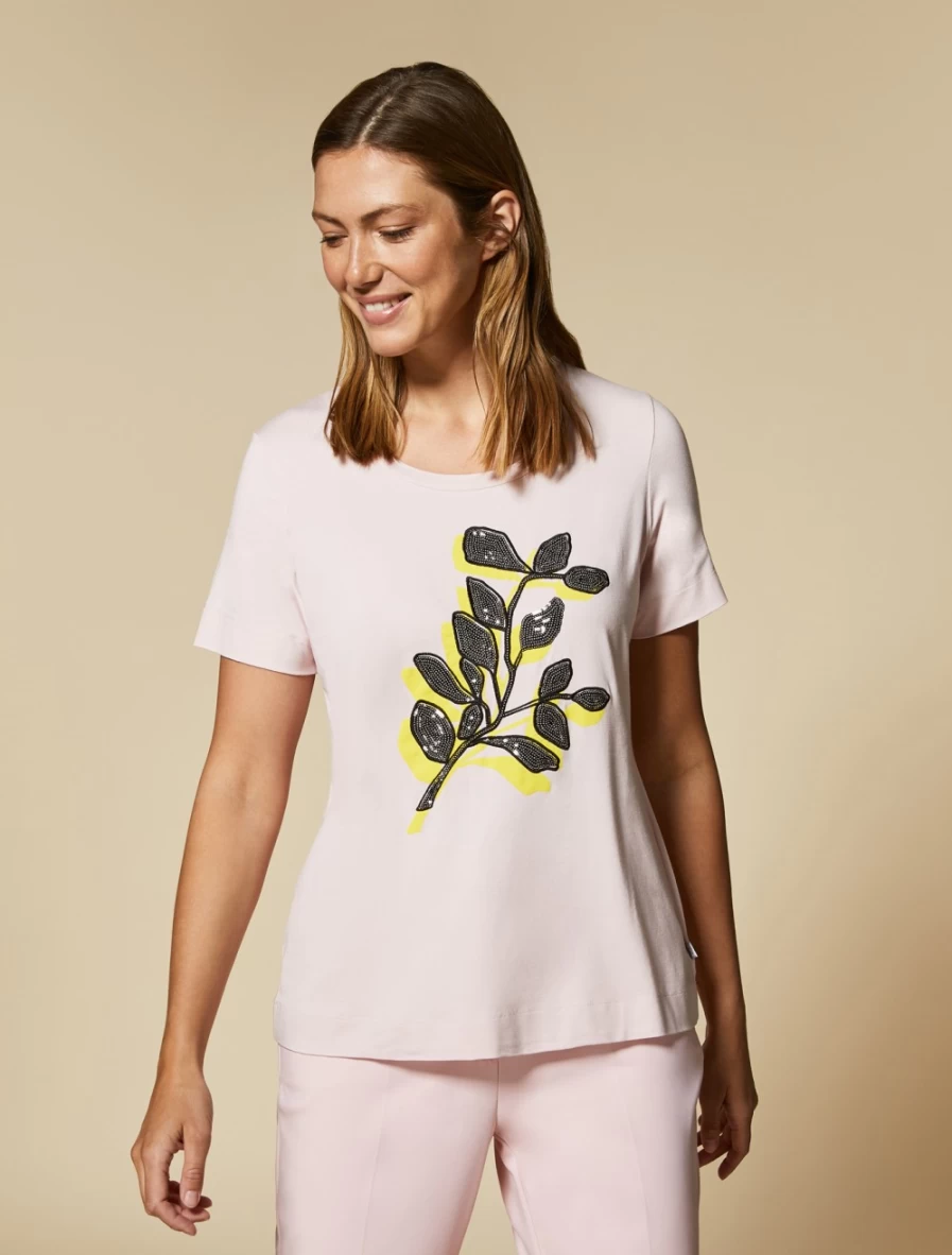 Marina Rinaldi Women's Pink Embroidered Jersey T-Shirt - Soft Cotton Casual Top