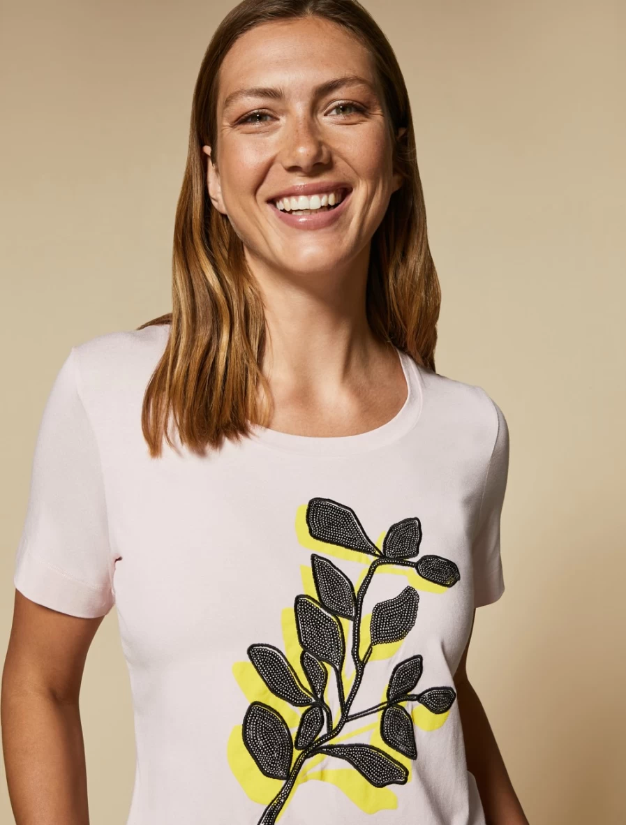 Marina Rinaldi Women's Pink Embroidered Jersey T-Shirt - Soft Cotton Casual Top