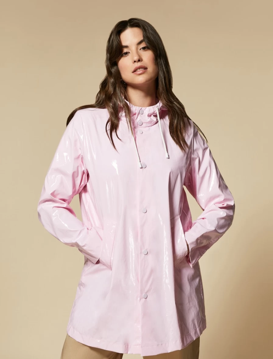 Women's Pink Rainproof Trench Coat by Marina Rinaldi - Coated Water-Resistant Long Jacket