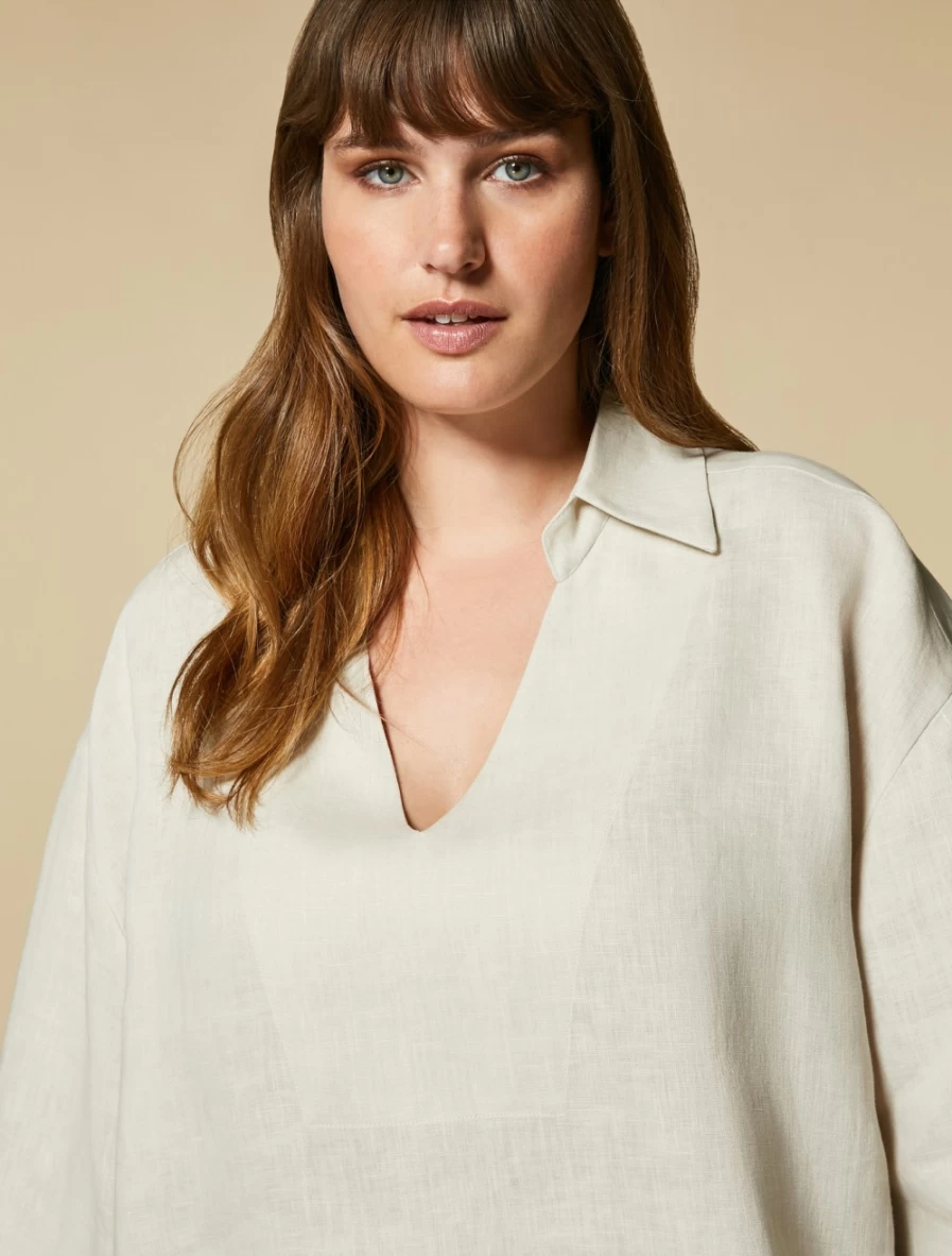 "Marina Rinaldi Women's Beige Linen Blouse | Elegant & Comfortable Top"