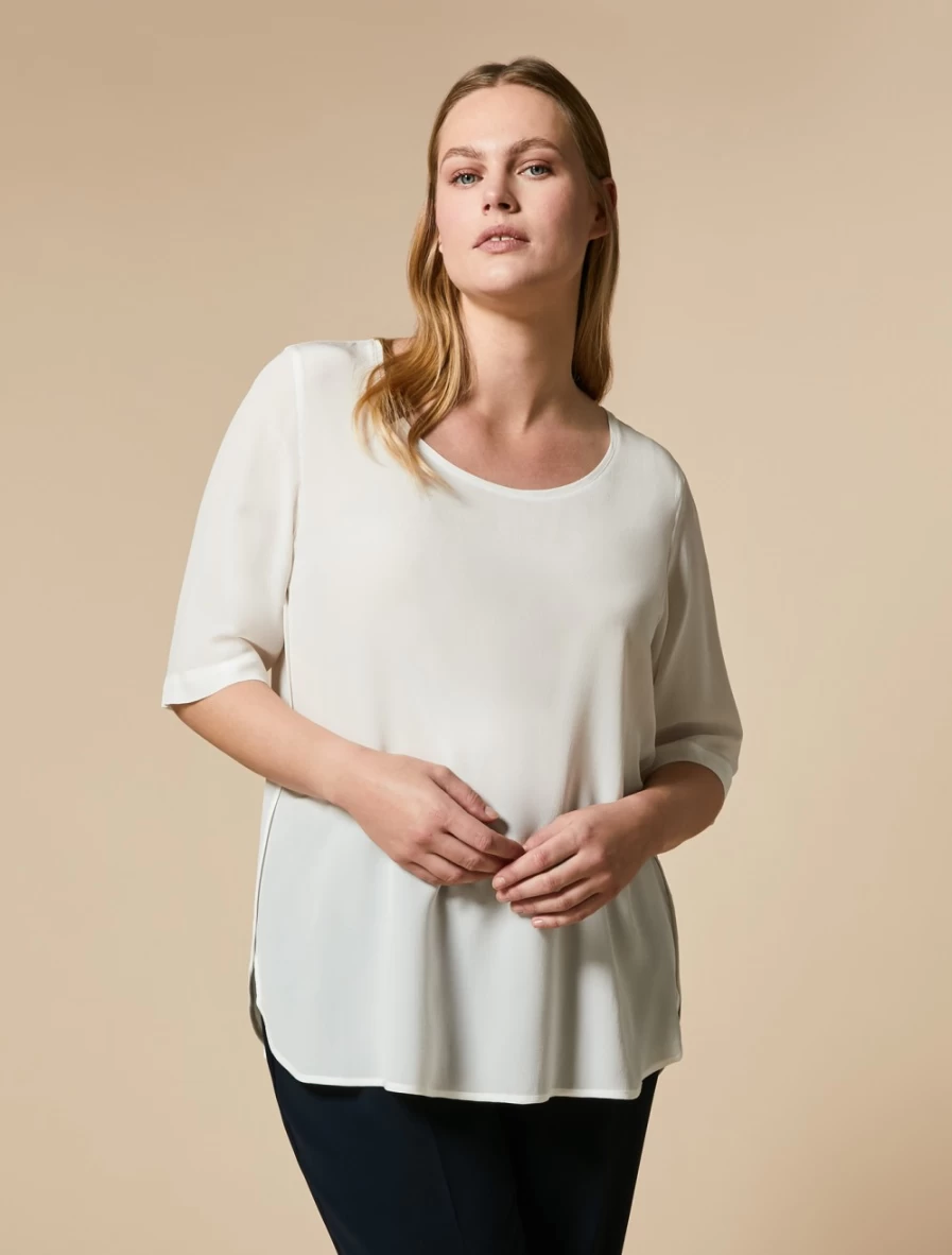 "Marina Rinaldi Women's White Silk Blouse – Elegant Luxury Top"