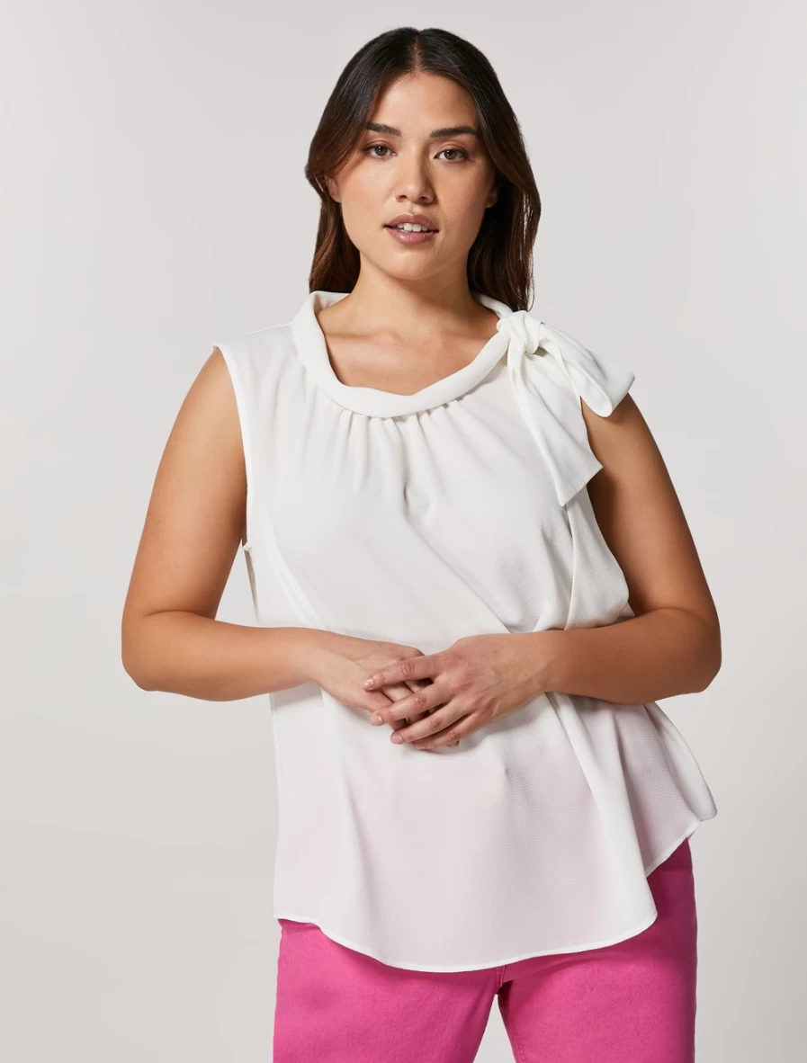 Marina Rinaldi Women's White Fluid Draped Top - Elegant Draped Blouse