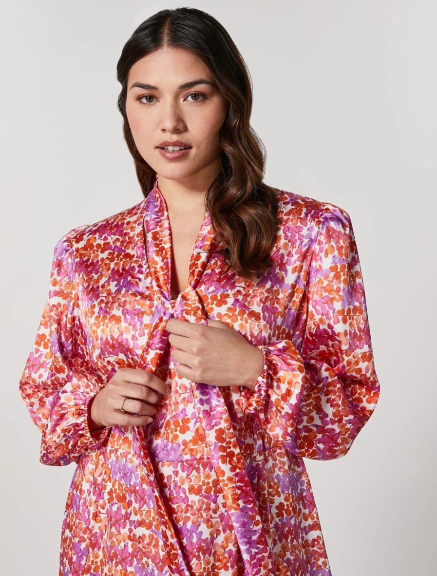 Marina Rinaldi Women's White Printed Twill Dress - Elegant Floral Pattern Casual Wear