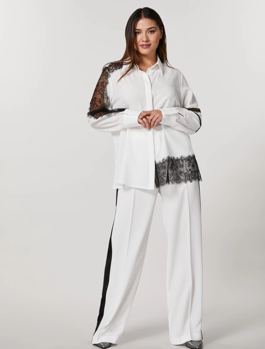 Marina Rinaldi Women's White Shiny Envers Satin Trousers