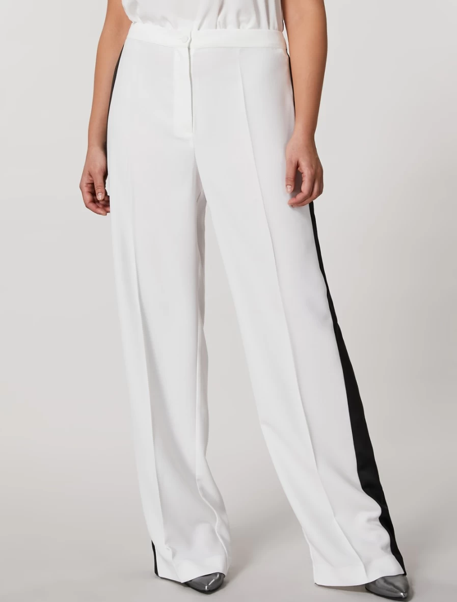 Marina Rinaldi Women's White Shiny Envers Satin Trousers