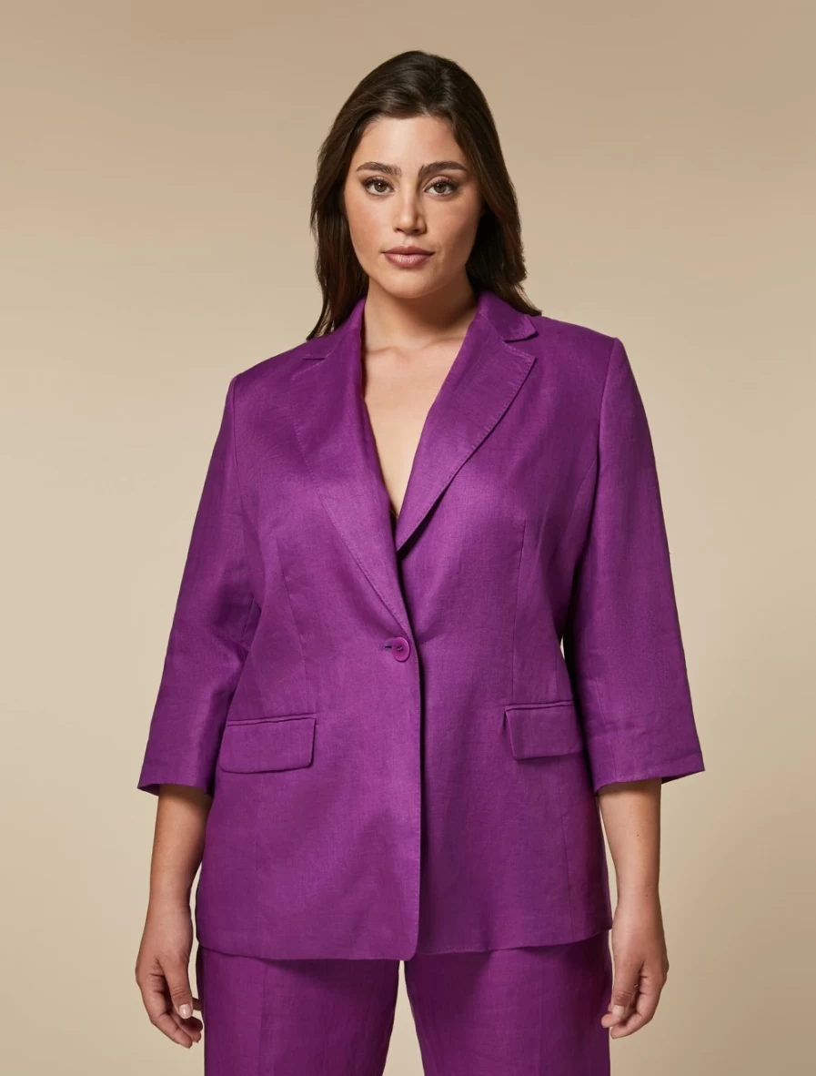 Marina Rinaldi Women's Fuchsia Yarn-Dyed Linen Jacket