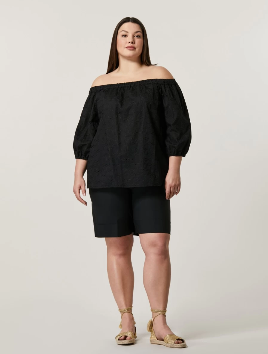 "Marina Rinaldi Women's Black Cotton Poplin Bermuda Shorts"