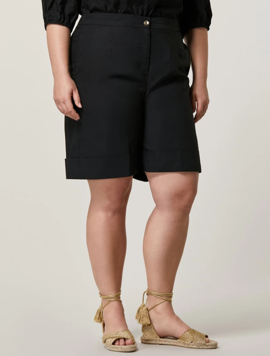 "Marina Rinaldi Women's Black Cotton Poplin Bermuda Shorts"