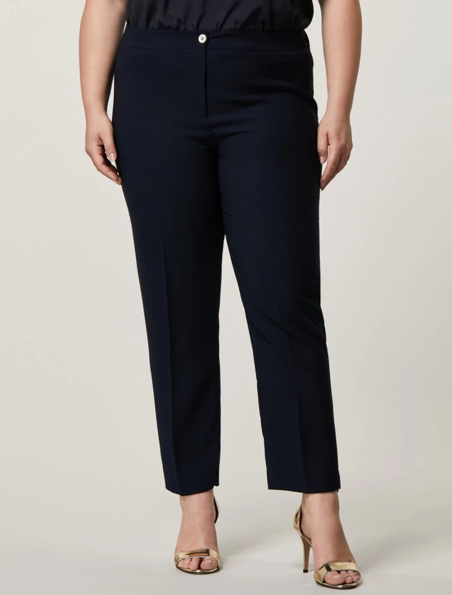 Marina Rinaldi Women's Dark Navy Satin Trousers - Envers High-Waisted Elegant Pants
