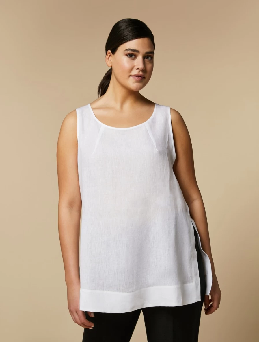 "Marina Rinaldi Women's White Lightweight Linen Top – Breathable & Comfortable Blouse"