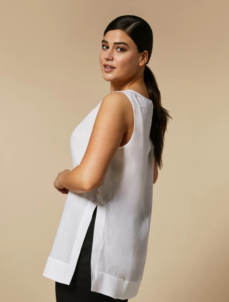 "Marina Rinaldi Women's White Lightweight Linen Top – Breathable & Comfortable Blouse"