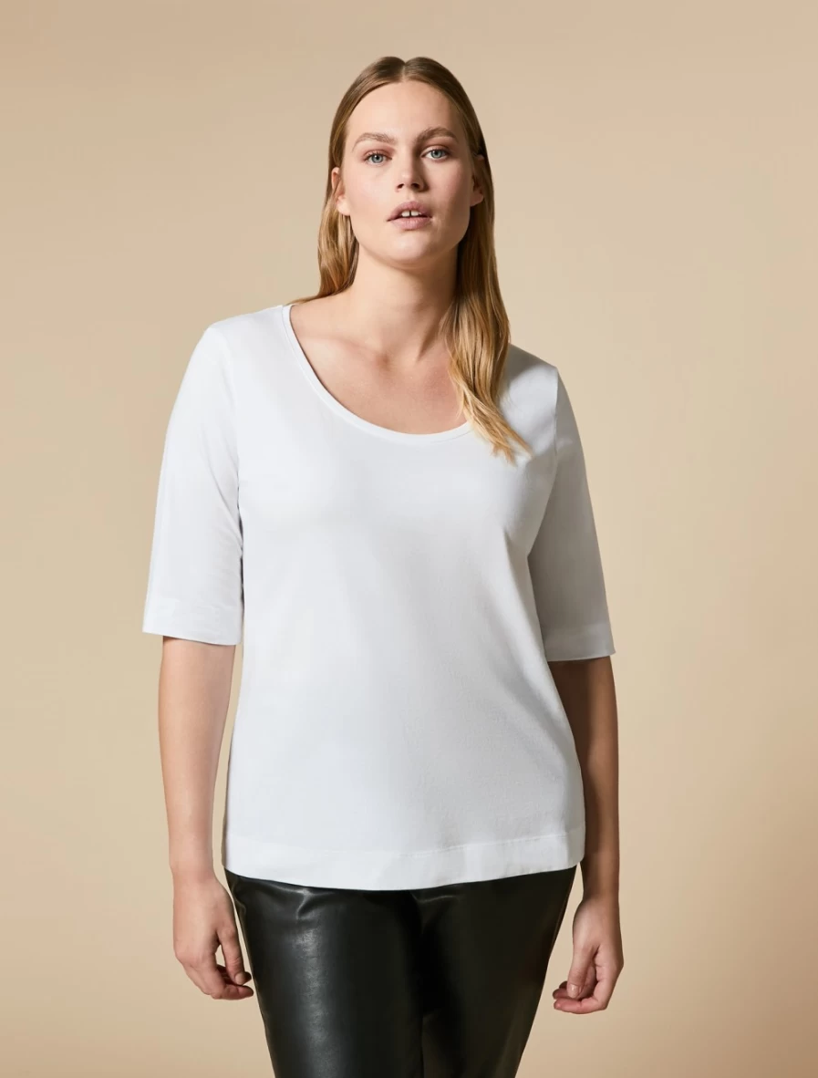 "Marina Rinaldi Women's White Jersey T-Shirt – Soft Cotton Classic Fit Top"