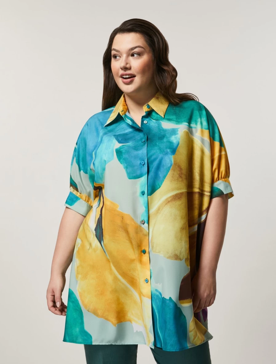 "Marina Rinaldi Women's Ski Blue Crepe De Chine Tunic Top"