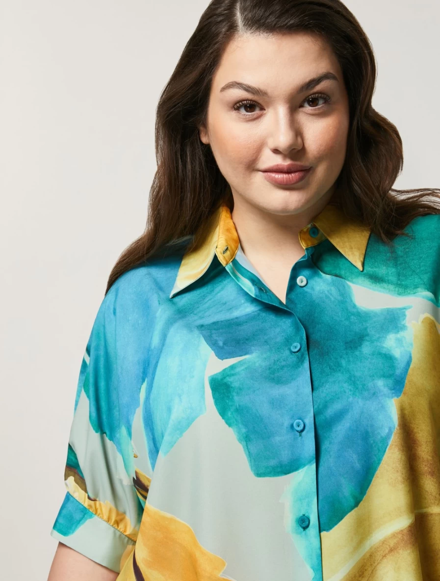 "Marina Rinaldi Women's Ski Blue Crepe De Chine Tunic Top"