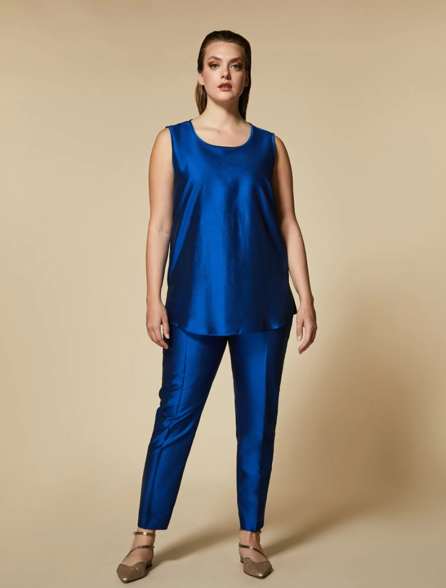 Marina Rinaldi Women's China Blue Pure Silk Shantung Trousers