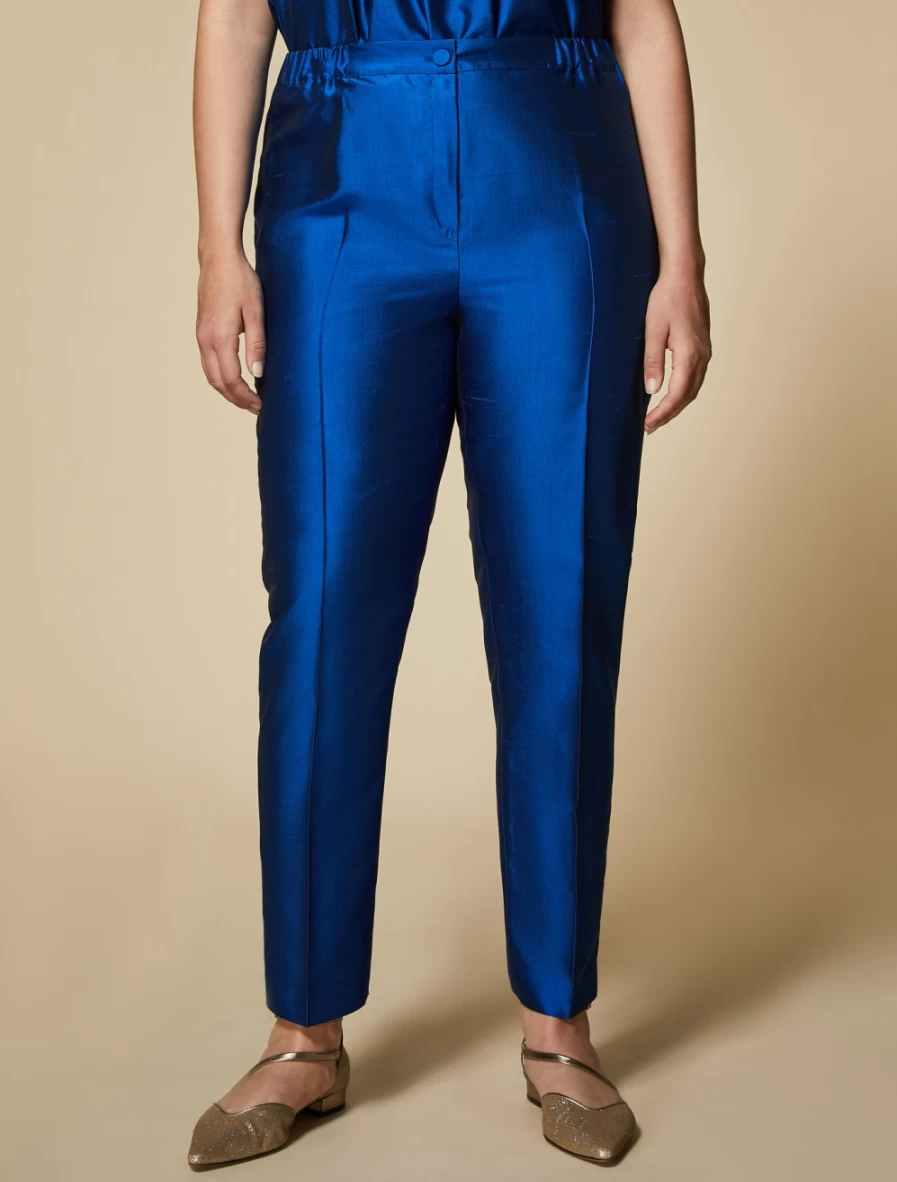 Marina Rinaldi Women's China Blue Pure Silk Shantung Trousers