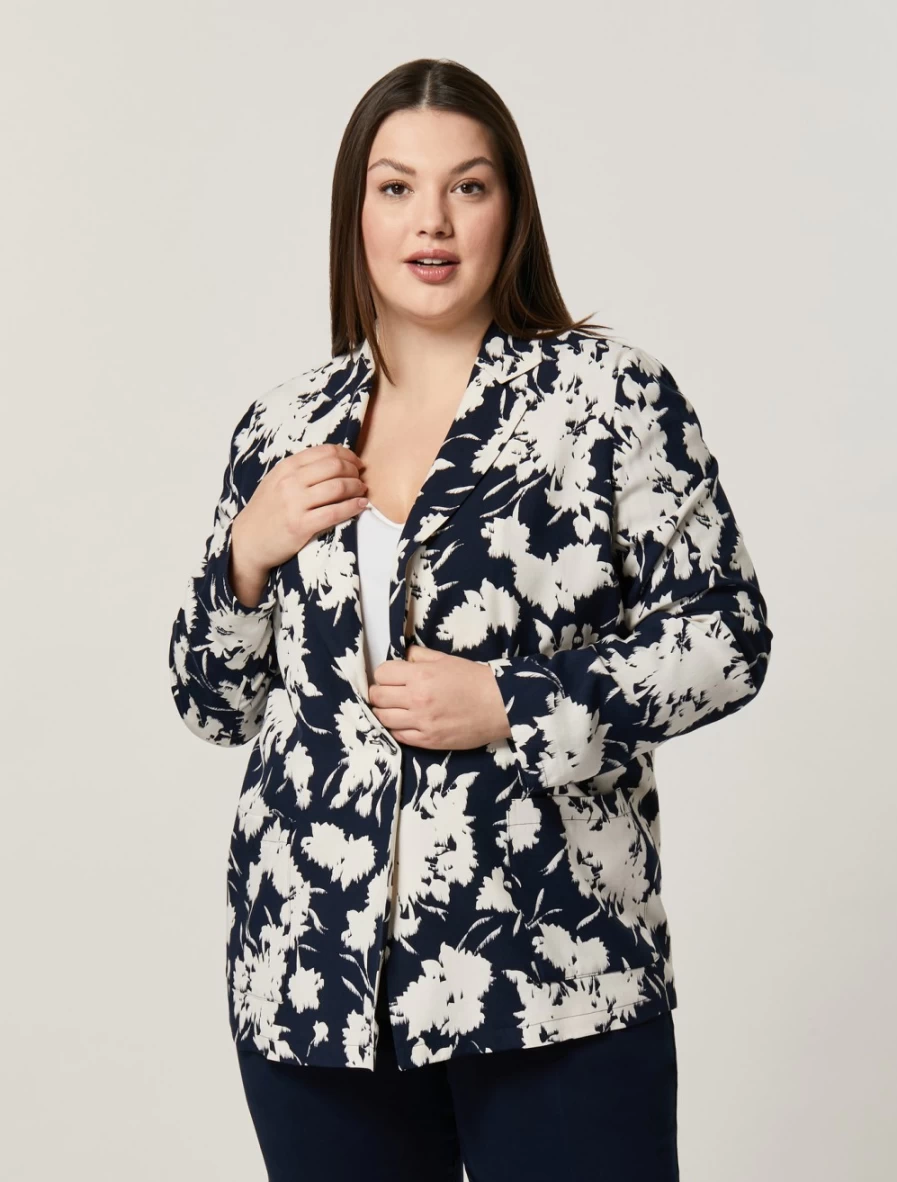 "Marina Rinaldi Women's Dark Navy Printed Blazer Jacket | Elegant Office Wear"