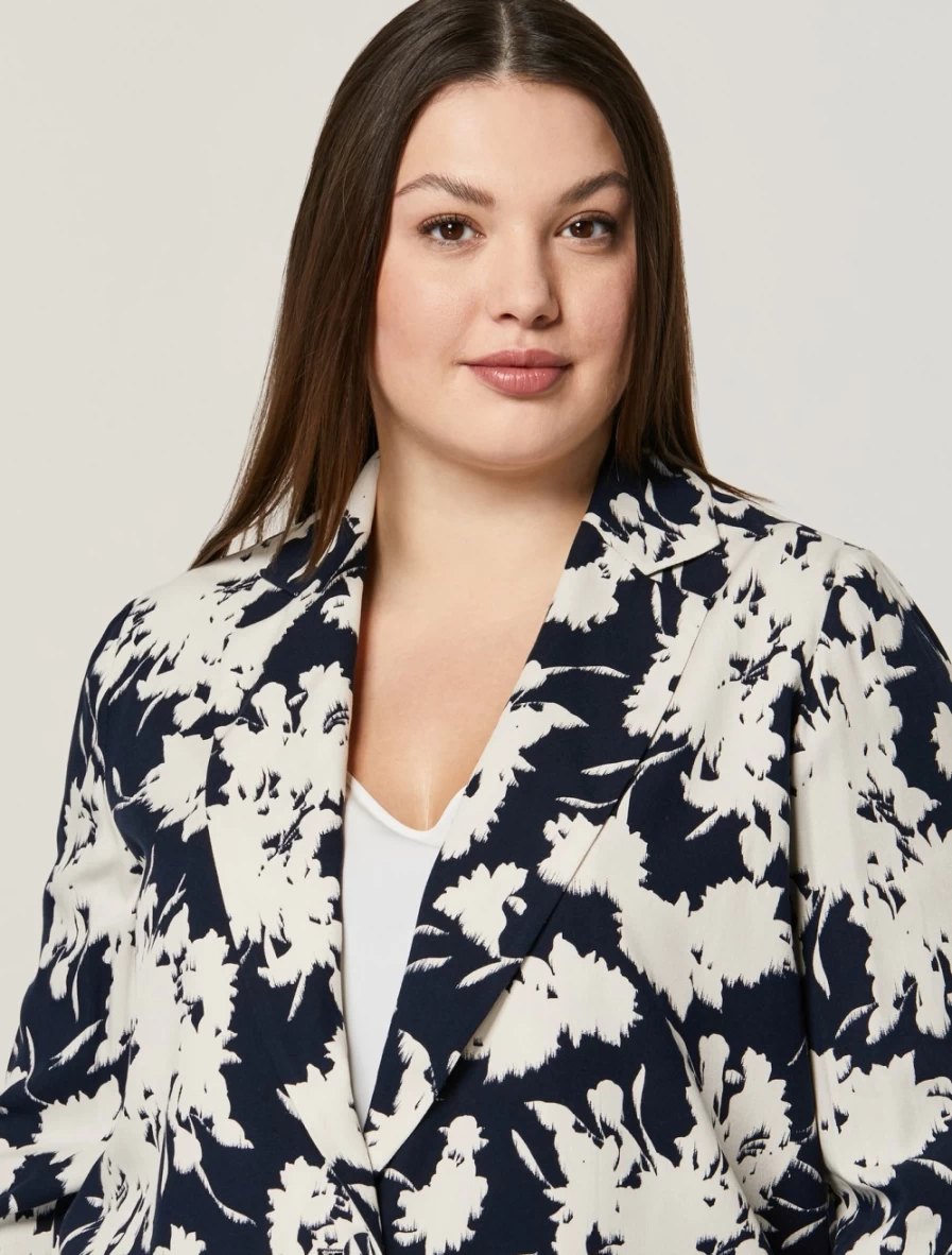 "Marina Rinaldi Women's Dark Navy Printed Blazer Jacket | Elegant Office Wear"