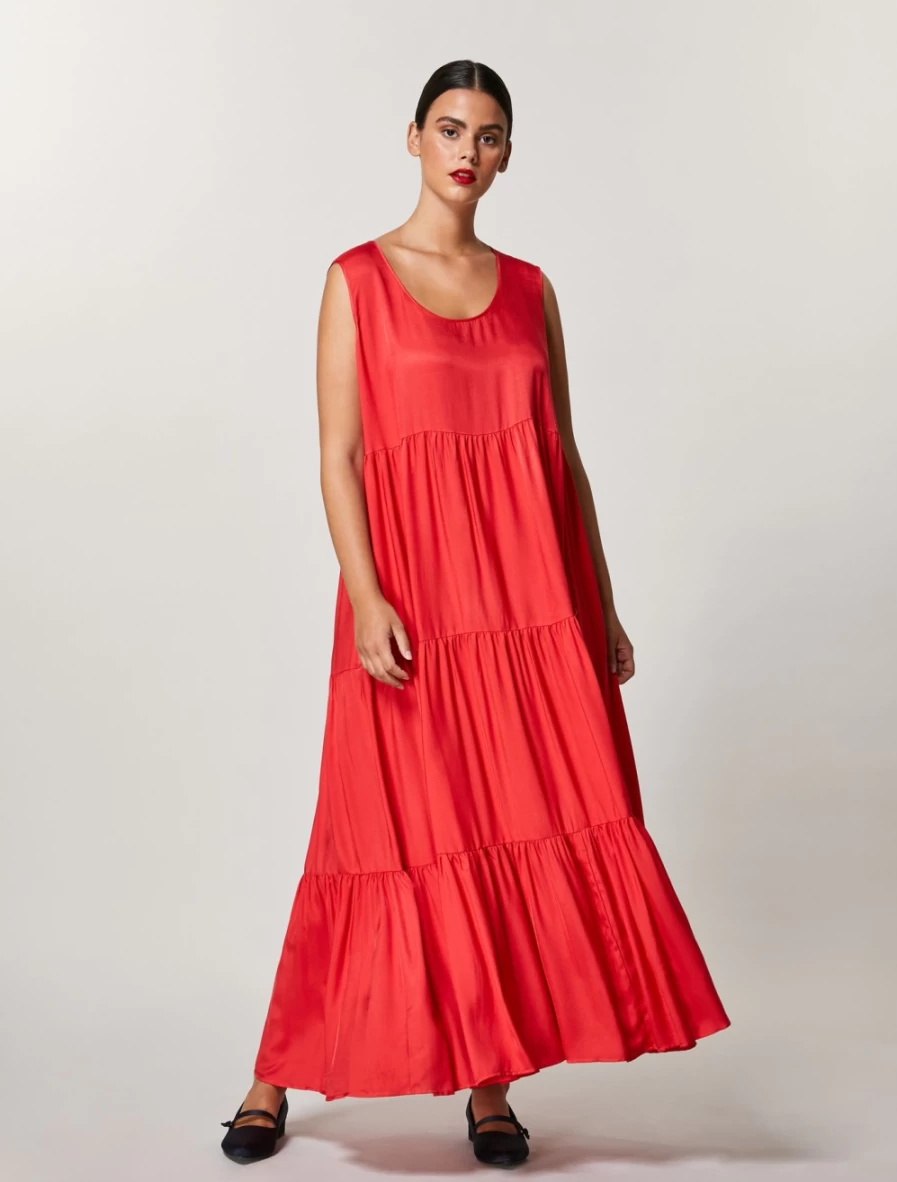 Marina Rinaldi Women's Red Viscose Twill Dress - Elegant Fluid Fit
