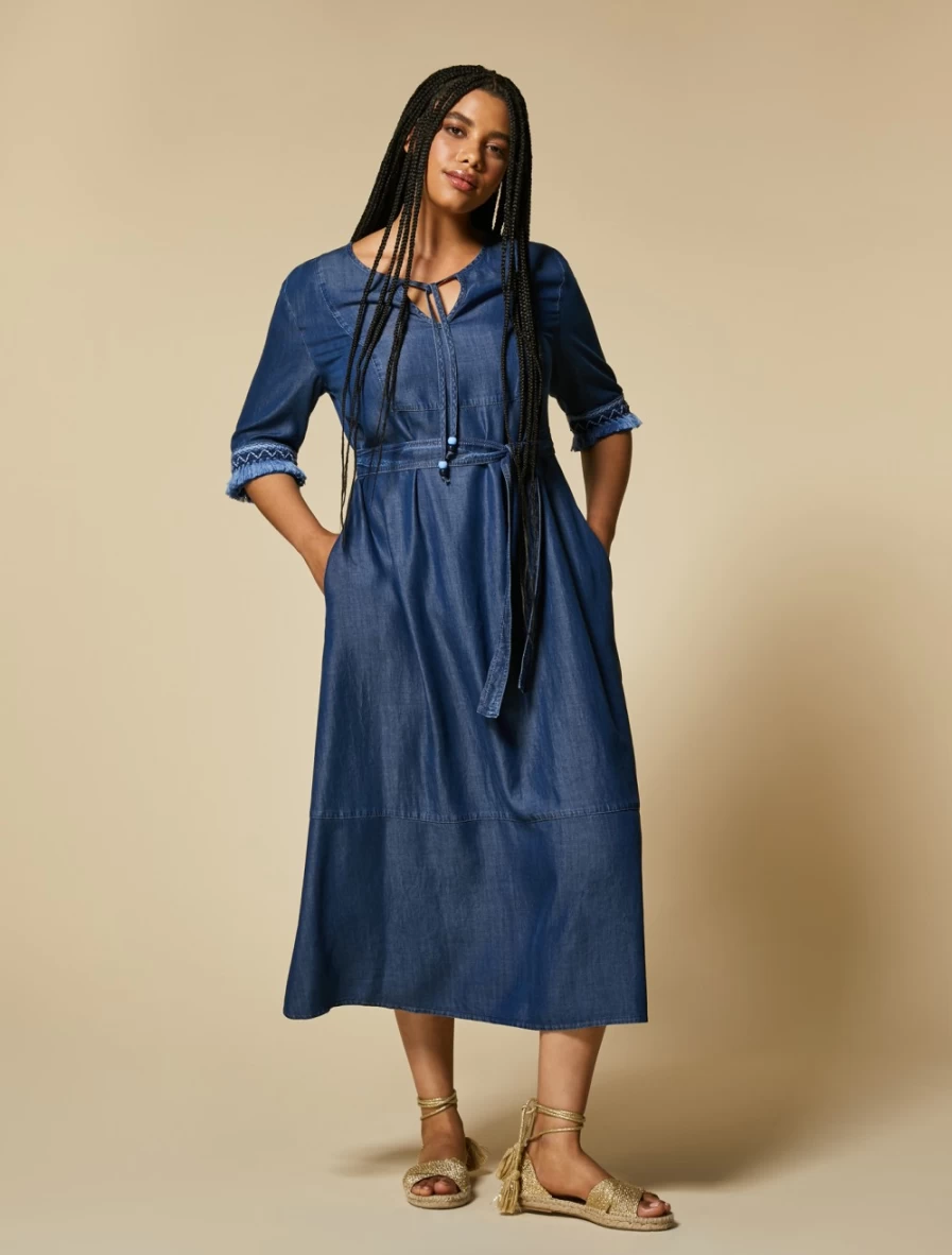 Marina Rinaldi Women's Dark Navy Long Tencel Denim Dress
