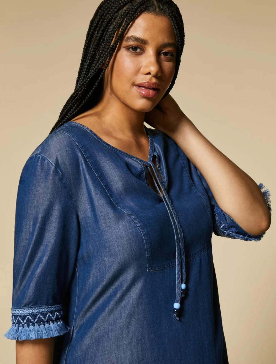 Marina Rinaldi Women's Dark Navy Long Tencel Denim Dress